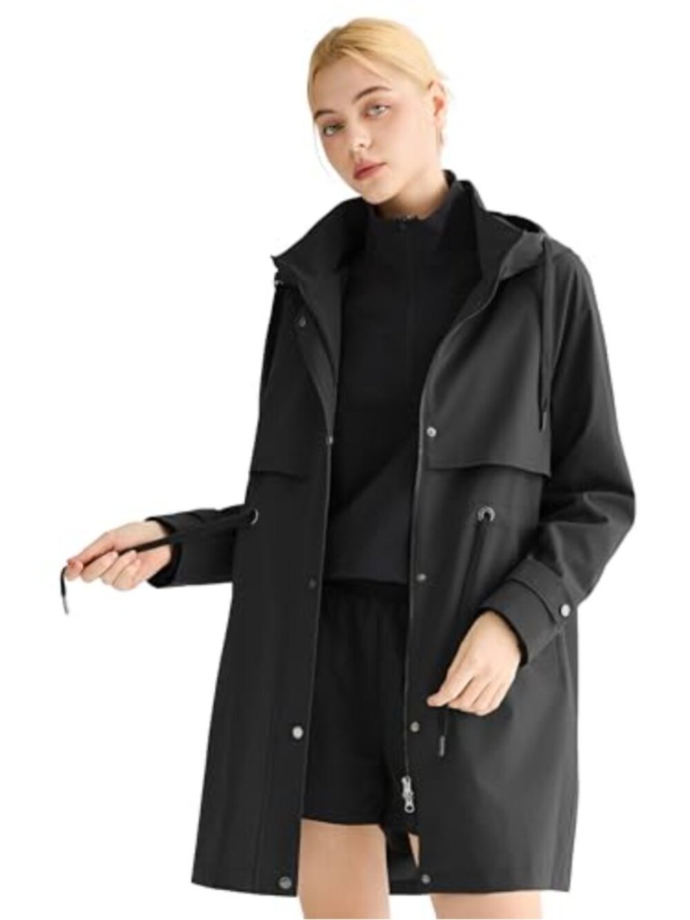 Women's Waterproof Hooded Rain Jacket Long Trench Lightweight Outdoor
